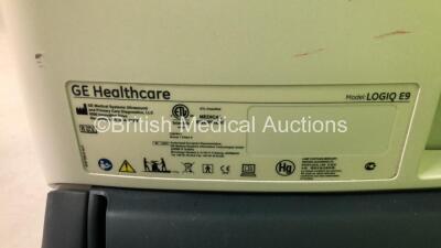 GE Logiq E9 Flat Screen Ultrasound Scanner *Mfd 03-2014* with 3 x Ultrasound Transducer / Probes (2 x 9L-D Ref.5194432 *Mfd - 09/2012 / 01-2013* and 1 x C1-5-D Ref.5261135 *Mfd 03-2012) (Powers Up with HDD Removed) *126050US4* - 11