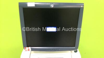 GE Logiq E9 Flat Screen Ultrasound Scanner *Mfd 09-2011* with 1 x Ultrasound Transducer / Probe (C1-5-D Ref.5261135 *Mfd 10-2008) (Powers Up with HDD Removed and 1 x Missing Dial) *107285US9* - 2