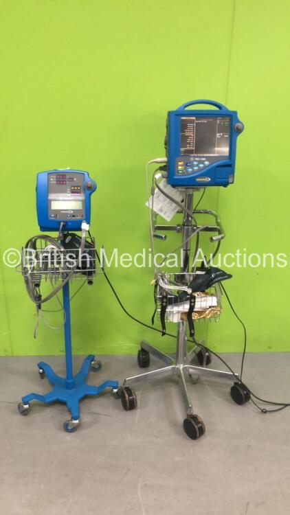 1 x GE PRO 1000 Patient Monitor On Stand Including ECG, NIBP, SpO2 and Printer Options with 1 x 3 Lead ECG Lead, 1 x SpO2 Finger Sensor and 1 x NIBP Hose, 1 x GE PRO 300V2 Patient Monitor on Stand with 1 x SpO2 Lead and 1 x NIBP Hose with BP Cuff (Both Po