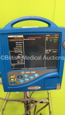 1 x GE PRO 1000 Patient Monitor On Stand Including ECG, NIBP, SpO2 and Printer Options with 1 x 3 Lead ECG Lead, 1 x SpO2 Finger Sensor and 1 x NIBP Hose, 1 x GE PRO 300V2 Patient Monitor on Stand with 1 x SpO2 Lead and 1 x NIBP Hose with BP Cuff (Both Po - 2