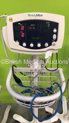 2 x Welch Allyn 53NT00 Patient Monitors on Stands and 1 x Welch Allyn 53N00 Patient Monitor on Stand with 3 x AC Power Supplies (All Power Up) *SN JA120060, JA077831, JA076585* - 3