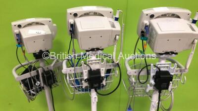 2 x Welch Allyn 53NT00 Patient Monitors on Stands and 1 x Welch Allyn 53N00 Patient Monitor on Stand with 3 x AC Power Supplies (All Power Up) *SN JA120060, JA077831, JA076585* - 5