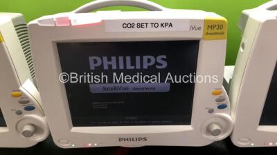 3 x Philips IntelliVue MP30 Anesthesia Patient Monitors (All Power Up) - 3