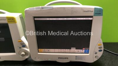 Job Lot Including 1 x Philips IntelliVue MP40 Neonatal Monitor (Powers Up with Faulty Touchscreen, Damaged Casing and Damaged / Missing Dial - See Photos) and 1 x Philips IntelliVue MP30 Anesthesia Patient Monitor (Powers Up) - 3