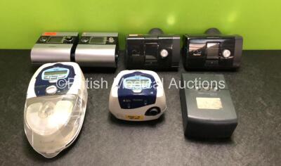 Job Lot Including 2 x ResMed S9 CPAP Units (Both Power Up, 1 x Missing Dial, 1 x Damaged Casing - See Photos) with 2 x AC Power Supplies, 2 x ResMed S8 CPAP Units with 1 x ResMed H4i Humidifier Unit and 2 x AC Power Supplies, 2 x ResMed AirSense 10 CPAP U