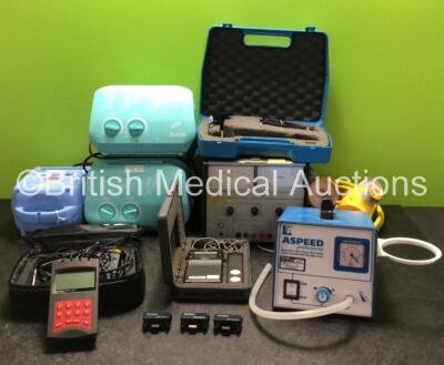 Mixed Lot Including 1 x Cefar Acus 4 Acupuncture Stimulator with Accessories and 1 x AC Power Supply in Carry Case, 1 x Medix Actineb Nebulizer, 2 x Ameda Elite Breast Pumps, 1 x Waldmann UV Meter in Case, 1 x Bio-Tek 74345 Phototherapy Radiometer (Missin