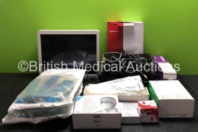 Mixed Lot Including 1 x Advan Display / Monitor with Power Supply, Various Cables and Mixed Medical Consumables *Majority Expired*