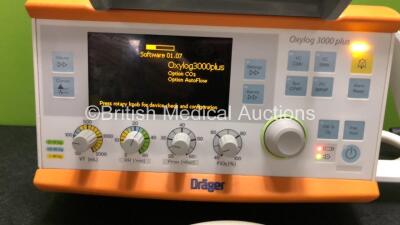 Drager Oxylog 3000 Plus Transport Ventilator Software Version 01.07 with 1 x AC Power Supply and Hose (Powers Up) *SN ASBJ-0050* - 2