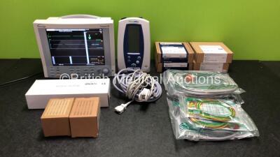 Job Lot Including 1 x Datascope Passport 2 Patient Monitor (Powers Up with Slight Damage to Casing - See Photos) 1 x Welch Allyn Spot Vital Signs Monitor (Untested Due to No Power Supply) and Various Patient Monitoring Accessories