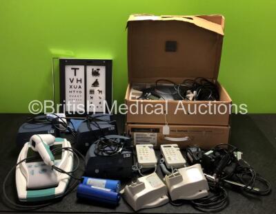 Mixed Lot Including 2 x Huntleigh Dopplex Dopplers, 5 x Pari TurboBoy SX Compressors, 1 x Sussex Eye Chart, 1 x Verathon BladderScan BVI 9400 Bladder Scanner with Probe (Untested Due to No Power Supply) 1 x Huntleigh The Dopplex Assist Range RL Module wit