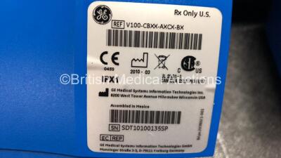 3 x GE Dinamap Carescape V100 Vital Signs Monitors Including 3 x Power Supplies and BP Cuffs with Hoses in Carry Cases (1 x Powers Up, 1 x Powers Up with E00 Code and 1 x No Power Due to Damaged Power Input - See Photos) - 7