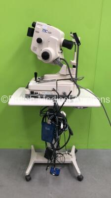 TopCon TRC-50IX Retinal Camera with Leads and Accessories on Table (Powers Up)