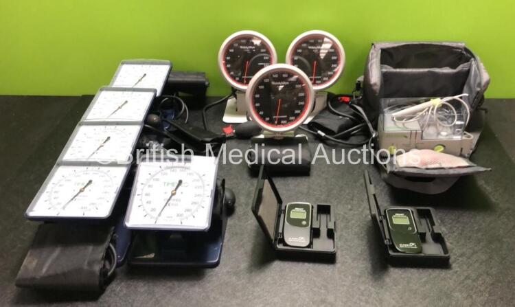 Mixed Lot Including 5 x Timesco Blood Pressure Meters with Cuffs, 3 x Welch Allyn Blood Pressure Meters with Cuffs, 2 x Smart CA20 Digital Alcohol Detectors and 1 x ProPulse Ear Care Unit with Power Supply and Accessories in Case