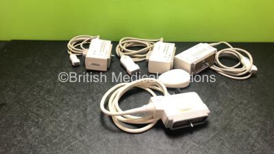 Job Lot Including 1 x Philips CLA4.0 40MM Ultrasound Transducer / Probe, 2 x Siemens P10-4 Ultrasound Transducers / Probes *Mfds - 2004 and 2007*, 1 x Siemens PH4-1 Ultrasound Transducer / Probe *Mfd - 2010* (All Untested)