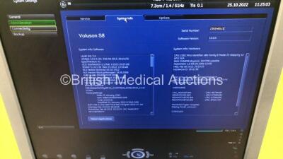 GE Voluson S8 Flat Screen Ultrasound Scanner Ref 5451540 Software Version 12.0.0 *Mfd Oct 2013* (Powers Up) with 2 x Transducer/Probes (AB2-7-RS * Mfd Oct 2013* Slight Head Damage / RIC5-9W-RS *Mfd 07-2015*) and Sony Digital Graphic Printer UP-D8971 *23 - 10