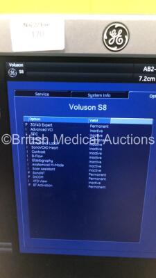 GE Voluson S8 Flat Screen Ultrasound Scanner Ref 5451540 Software Version 12.0.0 *Mfd Oct 2013* (Powers Up) with 2 x Transducer/Probes (AB2-7-RS * Mfd Oct 2013* Slight Head Damage / RIC5-9W-RS *Mfd 07-2015*) and Sony Digital Graphic Printer UP-D8971 *23 - 12