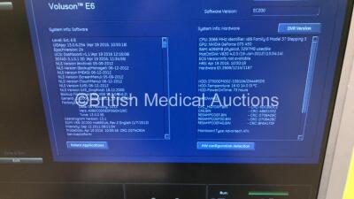 GE Voluson E6 Flat Screen Ultrasound Scanner *S/N D5570* **Mfd 05/2012* Software Version EC200 (Powers Up with Hard Drive Error, Casing Damage and 2 x Missing Dials) with 1 x Transducer/Probe (C1-5-D *Mfd 2015*) and Sony DV0-1000MD DVD Recorder - 25