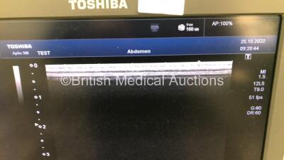 Toshiba Aplio 500 TUS-A500 Flat Screen Ultrasound Scanner Software Version AB_V2.10*R003 *Mfd 01-2013* with 4 x Transducer /Probes (1 x PLT-704SBT Transducer *Mfd 2009*, 1 x PLT-805AT Transducer *Mfd Nov 2012*, 1 x PVT-375BT Transducer *Mfd Nov 2012* and - 6