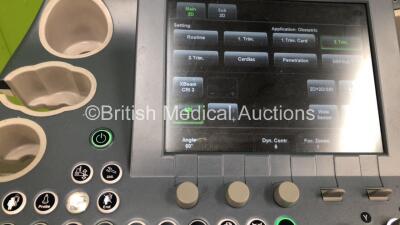 GE Voluson E8 Flat Screen Ultrasound Scanner Software Version EC200 *Mfd 11/2013* (Powers Up with Missing Dial-See Photo) with 1 x Transducer/Probe (C4-8-D * Mfd Oct 2013* with Cable Damage) 1 x Sony DVO 100MD DVD Recorder And 1 x Sony UP-897 Digital Grap - 3