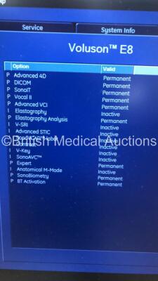 GE Voluson E8 Flat Screen Ultrasound Scanner Software Version EC200 *Mfd 11/2013* (Powers Up with Missing Dial-See Photo) with 1 x Transducer/Probe (C4-8-D * Mfd Oct 2013* with Cable Damage) 1 x Sony DVO 100MD DVD Recorder And 1 x Sony UP-897 Digital Grap - 10