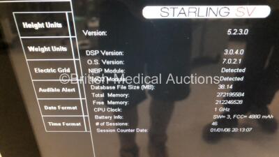 Cheetah Starling SV REF CMM-ST5 Patient Monitor Software Version 5.2 on Stand with Various Leads (Powers Up) *V52016111125* - 2