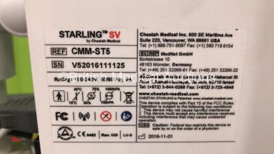 Cheetah Starling SV REF CMM-ST5 Patient Monitor Software Version 5.2 on Stand with Various Leads (Powers Up) *V52016111125* - 5