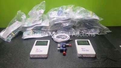 2 x Oxford Optronix Flo-Ox Oxygen Monitor with Accessories Including Flow Generator, User Manual, Hose, Power Supply and 13 x Circuit Sets (Both Power Up, in Excellent Condition)