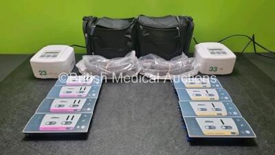 Mixed Lot Including 2 x Devilbiss Sleepcube Standard Plus Compressor / Nebulizers with Hoses (Both Power Up) In Carry Cases, 14 x ClinActiv Alternating Pressure Detachable Modules and 9 x ClinActiv Continuous Pressure Detachable Modules