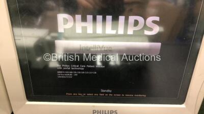 2 x Philips IntelliVue MP70 Touch Screen Patient Monitors (Both Power Up) with 2 x Philips M8048A Module Racks - 3