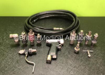 Job Lot Including 1 x deSoutter MPX-500 MultiDrive Handpiece, 1 x deSoutter Pneumatic Hose, 1 x deSoutter SX-500 Sagittal Saw Attachment, 1 x deSoutter DX-500 Drill Attachment, 1 x deSoutter HX-500 High Torque Reamer Chuck, 1 x deSoutter AO Drill Attachme