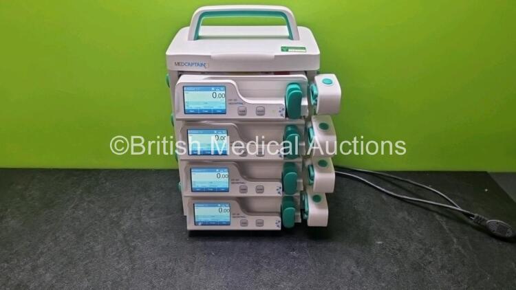 4 x MedCaptain Model HP-30 Touch Screen Syringe Pumps with HP-80 Infusion Workstation *Mfd 2020* (All Power Up)