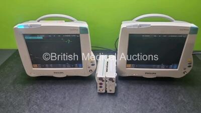 Job Lot 2 x Philips IntelliVue MP50 Patient Monitors (Both Power Up Scratches on Screen - See Photos) 2 x Philips M3001A Multiparameter Modules with Press, Temp, NBP, SpO2 and ECG/Resp Options and 1 x IntelliVue X2 Handheld Patient Monitor with ECG,SpO2, 