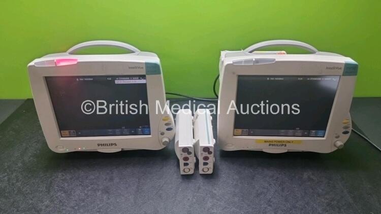 Job Lot 2 x Philips IntelliVue MP50 Neonatal Patient Monitors (Both Power Up Scratches on Screen - See Photos) 2 x Philips M3001A Multiparameter Modules with Press, Temp, NBP, SpO2 and ECG/Resp Options and 1 x IntelliVue X2 Handheld Patient Monitor with E