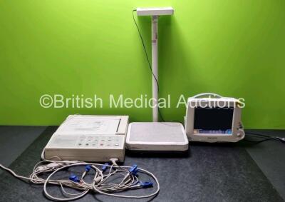 1 x IntelliVue MP30 Patient Monitor with Printer Option (Powers Up) 1 x Hewlett Packard PageWriter 100 ECG Machine on Stand with 10 Lead ECG Leads (Powers Up) and 1 x Marsden Weighing Scales (Powers Up) * SN DE728B2638 / CNC4223516*