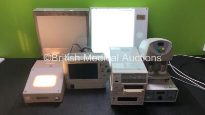 Mixed Lot Including Wardray Light Box (Powers Up with Good Bulb), 1 x Exal Light Box (No Power), 1 x Exal Light Box (Powers Up with Good Bulb), 1 x Datex-Engstrom Light Monitor (No Power), 1 x Sony UP-20 Colour Video Printer (Powers Up), 1 x Sony DVO-100