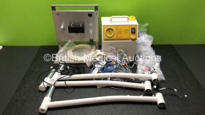 Mixed Lot Including Doct Wall Mounted Anaesthesia Machine, 3 x Luvis Light Arms, 1 x Sam Medical Suction Pump (Powers Up) and Selection of Patient Monitoring Cables Including SPO2