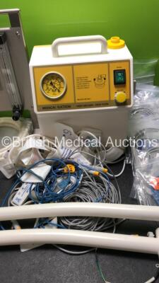 Mixed Lot Including Doct Wall Mounted Anaesthesia Machine, 3 x Luvis Light Arms, 1 x Sam Medical Suction Pump (Powers Up) and Selection of Patient Monitoring Cables Including SPO2 - 5