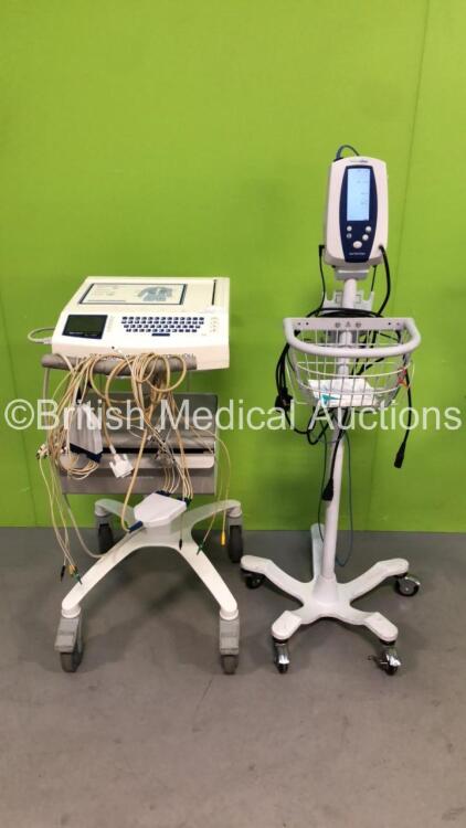 1 x Mortara ELI 250 ECG Machine with 2 x Leads on Stand and 1 x Welch Allyn Spot Vital Signs Monitor with Stand with Power Supply (Both Power Up) *109520032700*