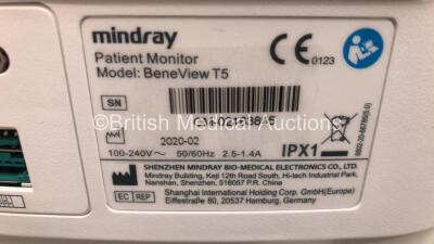 Mindray BeneView T5 Patient Monitor on Stand (Powers Up with Missing Light Cover-See Photo) *Mfd 2020* - 5