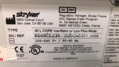 Stryker Stack Trolley with Stryker Vision Elect HD Monitor, Stryker 40L HighFlow Insufflator, Stryker 1188 HD High Definition Camera Control Unit, Stryker 1188 HD Camera Head 1188-210-105, 2 x Stryker X8000 Light Source and Stryker Pneumo Sure High Flow - 10