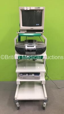 Medicart Trolley with 1 x Sony Trinitron Monitor, 1 x Aiwa CSD ED59 Radio Cassette Recorder and 1 x Zeiss Medilive Camera Control Unit (All Power Up) *SN 6201087, 383805*