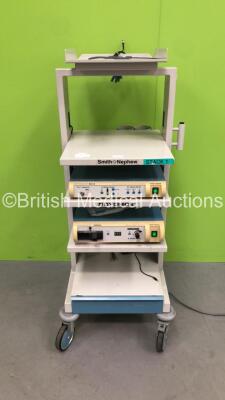 Smith and Nephew Stack Trolley with Smith and Nephew Dyonics ED-3 Enhanced Digital 3-Chip Camera Control Unit and Smith and Nephew Dyonics Xenon Light Source (Powers Up)