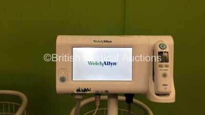 4 x Welch Allyn Connex SPOT Monitors on Stands with x Braun Thermoscan PRO 6000 Ear Thermometer (All Power Up) *SN 100044272118 / 100036162018 / 100044342118* - 2