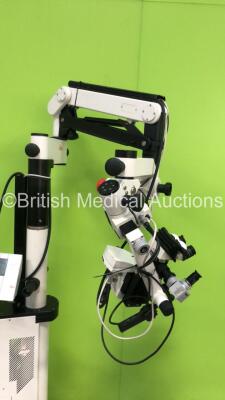 Leica M500-N Dual Operated Surgical Microscope Version 1.84 with 1 x Leica Binoculars, 2 x 10x/21 Eyepieces (Some Damage) Zeiss f=137 Camera Adaptor on Leica MC1 Stand (Powers Up with Good Bulb) - 6