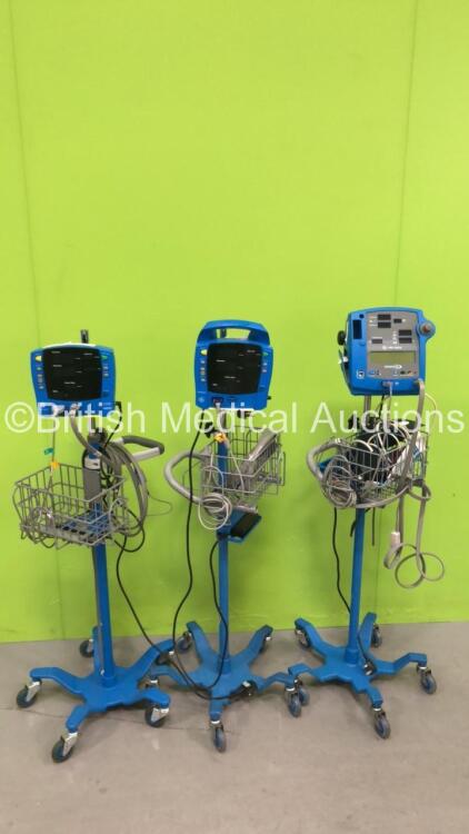 1 x GE Carescape V100 Dinamap Monitor on Stand, 1 x GE ProCare Monitor on Stand and 1 x GE Pro 400V2 Dinamap Monitor on Stand (All Power Up)