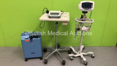 Mixed Lot Including 1 x Verathon BVI 300 Bladder Scanner with 1 x Transducer / Probe on Stand (Powers Up with Damaged Probe and Cracked Casing-See Photos) 1 x Welch Allyn 53N00 Patient Monitor on Stand with Power Supply and 1 Respironics EverFlo Oxygen C