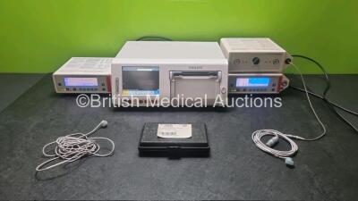 Mixed Lot Including 2 x Novametrix TCO2M Transcutaneous Monitor ( Both Power Up) 1 x Novametrix TCO2M Transcutaneous Calibrator, 1 x Philips FM50 Fetal Monitor (Power Up) and 2 x Dual Thermistor Transcutaneous Sensors