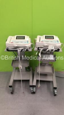 2 x GE MAC 1200ST ECG Machines on Stands with 2 x 10 Lead ECG Leads (Both Power Up)