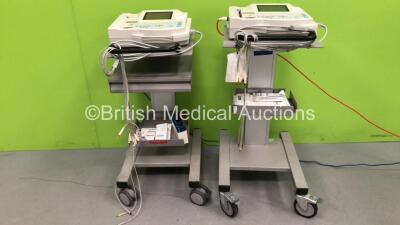 2 x GE MAC 1200ST ECG Machines on Stands with 2 x 10 Lead ECG Leads (Both Power Up)