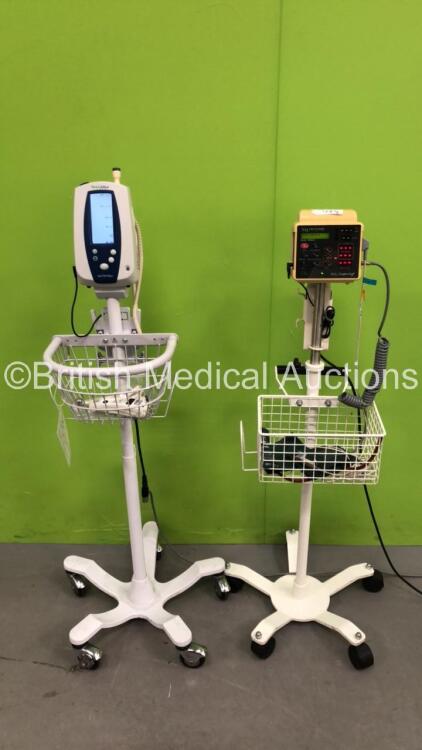 1 x Welch Allyn Vital Signs Monitor with Power Supply on Stand, 1 x CSI SpO2 Comfort Cuff with Power Supply on Stand with Lead (Both Power Up) and 1 x Exergen Temporal Scanner